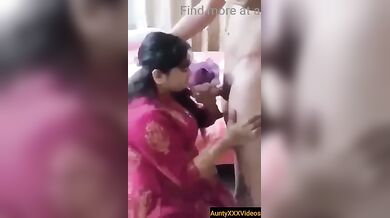 Soon to be married guy taking blowjob lessons from aunty!